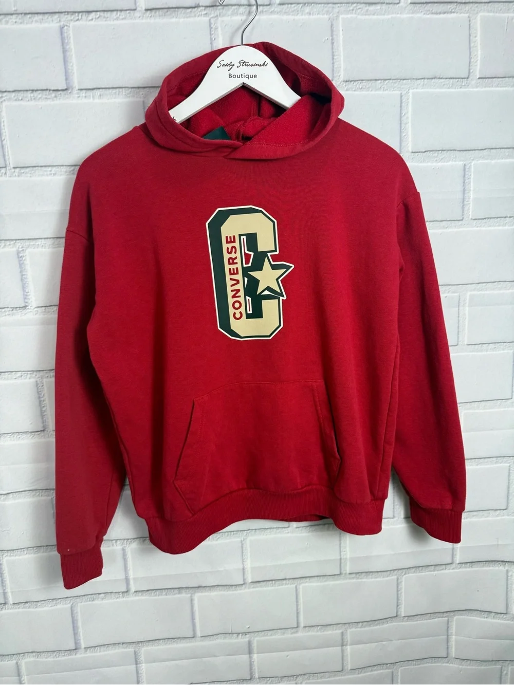 Converse Boys Red Graphic Hoodie Sweatshirt Size L (12-13 Yrs) Cozy Fleece
